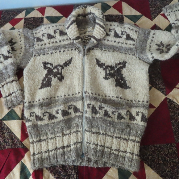 Vintage Other - Vtg 60s Cowichan Knit Wool Sweater Canada Chunky Native  Aztec Indian